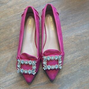 Chase + Chloe Fuchsia Pointed Toe Flats with Embellished Buckle